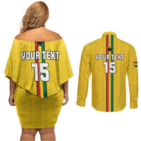 Custom Ghana Football Couples Matching Off Shoulder Short Dress and Long Sleeve Button Shirt Go Black Stars Go