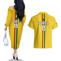 Custom Ghana Football Couples Matching Off The Shoulder Long Sleeve Dress and Hawaiian Shirt Go Black Stars Go