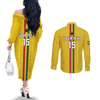 Custom Ghana Football Couples Matching Off The Shoulder Long Sleeve Dress and Long Sleeve Button Shirt Go Black Stars Go