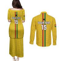 Custom Ghana Football Couples Matching Puletasi and Long Sleeve Button Shirt Go Black Stars Go