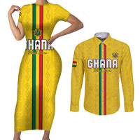 Custom Ghana Football Couples Matching Short Sleeve Bodycon Dress and Long Sleeve Button Shirt Go Black Stars Go