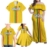 Custom Ghana Football Family Matching Off Shoulder Maxi Dress and Hawaiian Shirt Go Black Stars Go