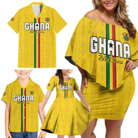 Custom Ghana Football Family Matching Off Shoulder Short Dress and Hawaiian Shirt Go Black Stars Go
