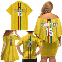 Custom Ghana Football Family Matching Off Shoulder Short Dress and Hawaiian Shirt Go Black Stars Go