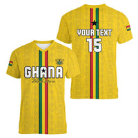 Custom Ghana Football Women V-Neck T-Shirt Go Black Stars Go
