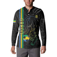 Custom Gabon Football Button Sweatshirt Go Les Pantheres - Black Ver