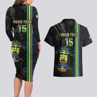 Custom Gabon Football Couples Matching Long Sleeve Bodycon Dress and Hawaiian Shirt Go Les Pantheres - Black Ver