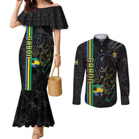 Custom Gabon Football Couples Matching Mermaid Dress and Long Sleeve Button Shirt Go Les Pantheres - Black Ver