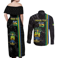 Custom Gabon Football Couples Matching Off Shoulder Maxi Dress and Long Sleeve Button Shirt Go Les Pantheres - Black Ver