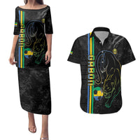 Custom Gabon Football Couples Matching Puletasi and Hawaiian Shirt Go Les Pantheres - Black Ver