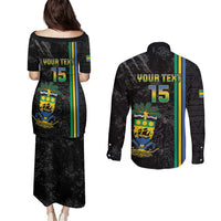 Custom Gabon Football Couples Matching Puletasi and Long Sleeve Button Shirt Go Les Pantheres - Black Ver