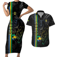 Custom Gabon Football Couples Matching Short Sleeve Bodycon Dress and Hawaiian Shirt Go Les Pantheres - Black Ver