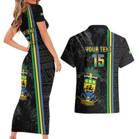 Custom Gabon Football Couples Matching Short Sleeve Bodycon Dress and Hawaiian Shirt Go Les Pantheres - Black Ver