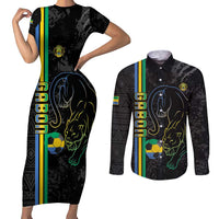 Custom Gabon Football Couples Matching Short Sleeve Bodycon Dress and Long Sleeve Button Shirt Go Les Pantheres - Black Ver