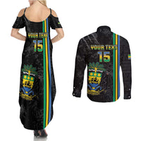 Custom Gabon Football Couples Matching Summer Maxi Dress and Long Sleeve Button Shirt Go Les Pantheres - Black Ver
