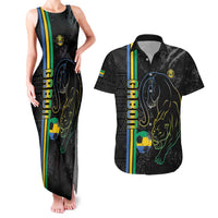 Custom Gabon Football Couples Matching Tank Maxi Dress and Hawaiian Shirt Go Les Pantheres - Black Ver