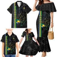 Custom Gabon Football Family Matching Mermaid Dress and Hawaiian Shirt Go Les Pantheres - Black Ver
