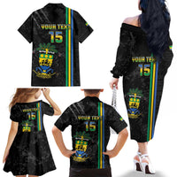 Custom Gabon Football Family Matching Off The Shoulder Long Sleeve Dress and Hawaiian Shirt Go Les Pantheres - Black Ver