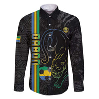 Custom Gabon Football Family Matching Off The Shoulder Long Sleeve Dress and Hawaiian Shirt Go Les Pantheres - Black Ver