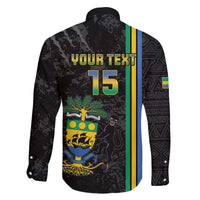 Custom Gabon Football Family Matching Off The Shoulder Long Sleeve Dress and Hawaiian Shirt Go Les Pantheres - Black Ver