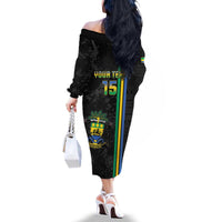 Custom Gabon Football Family Matching Off The Shoulder Long Sleeve Dress and Hawaiian Shirt Go Les Pantheres - Black Ver