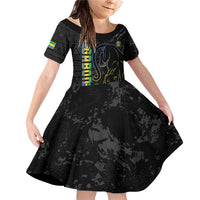 Custom Gabon Football Family Matching Off Shoulder Short Dress and Hawaiian Shirt Go Les Pantheres - Black Ver