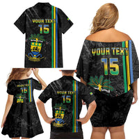 Custom Gabon Football Family Matching Off Shoulder Short Dress and Hawaiian Shirt Go Les Pantheres - Black Ver