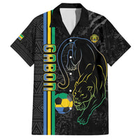 Custom Gabon Football Family Matching Off Shoulder Short Dress and Hawaiian Shirt Go Les Pantheres - Black Ver