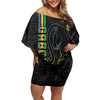 Custom Gabon Football Family Matching Off Shoulder Short Dress and Hawaiian Shirt Go Les Pantheres - Black Ver