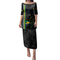 Custom Gabon Football Family Matching Puletasi and Hawaiian Shirt Go Les Pantheres - Black Ver