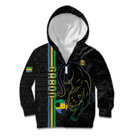 Custom Gabon Football Kid Hoodie Go Les Pantheres - Black Ver