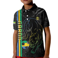 Custom Gabon Football Kid Polo Shirt Go Les Pantheres - Black Ver