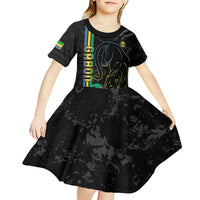 Custom Gabon Football Kid Short Sleeve Dress Go Les Pantheres - Black Ver
