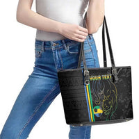 Custom Gabon Football Leather Tote Bag Go Les Pantheres - Black Ver
