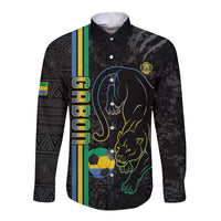Custom Gabon Football Long Sleeve Button Shirt Go Les Pantheres - Black Ver