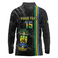 Custom Gabon Football Long Sleeve Polo Shirt Go Les Pantheres - Black Ver