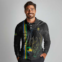 Custom Gabon Football Long Sleeve Polo Shirt Go Les Pantheres - Black Ver