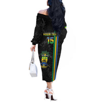 Custom Gabon Football Off The Shoulder Long Sleeve Dress Go Les Pantheres - Black Ver