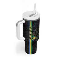 Custom Gabon Football Tumbler With Handle Go Les Pantheres - Black Ver