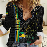 Custom Gabon Football Women Casual Shirt Go Les Pantheres - Black Ver