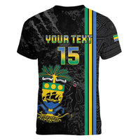 Custom Gabon Football Women V-Neck T-Shirt Go Les Pantheres - Black Ver