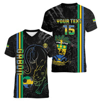 Custom Gabon Football Women V-Neck T-Shirt Go Les Pantheres - Black Ver