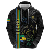 Custom Gabon Football Zip Hoodie Go Les Pantheres - Black Ver