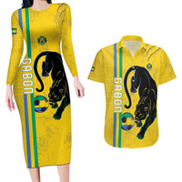Custom Gabon Football Couples Matching Long Sleeve Bodycon Dress and Hawaiian Shirt Go Les Pantheres - Yellow Ver