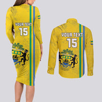 Custom Gabon Football Couples Matching Long Sleeve Bodycon Dress and Long Sleeve Button Shirt Go Les Pantheres - Yellow Ver