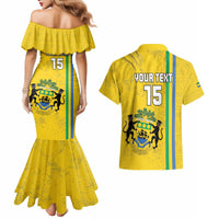 Custom Gabon Football Couples Matching Mermaid Dress and Hawaiian Shirt Go Les Pantheres - Yellow Ver