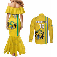 Custom Gabon Football Couples Matching Mermaid Dress and Long Sleeve Button Shirt Go Les Pantheres - Yellow Ver