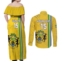 Custom Gabon Football Couples Matching Off Shoulder Maxi Dress and Long Sleeve Button Shirt Go Les Pantheres - Yellow Ver