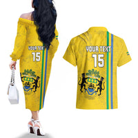 Custom Gabon Football Couples Matching Off The Shoulder Long Sleeve Dress and Hawaiian Shirt Go Les Pantheres - Yellow Ver