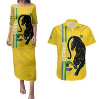 Custom Gabon Football Couples Matching Puletasi and Hawaiian Shirt Go Les Pantheres - Yellow Ver
